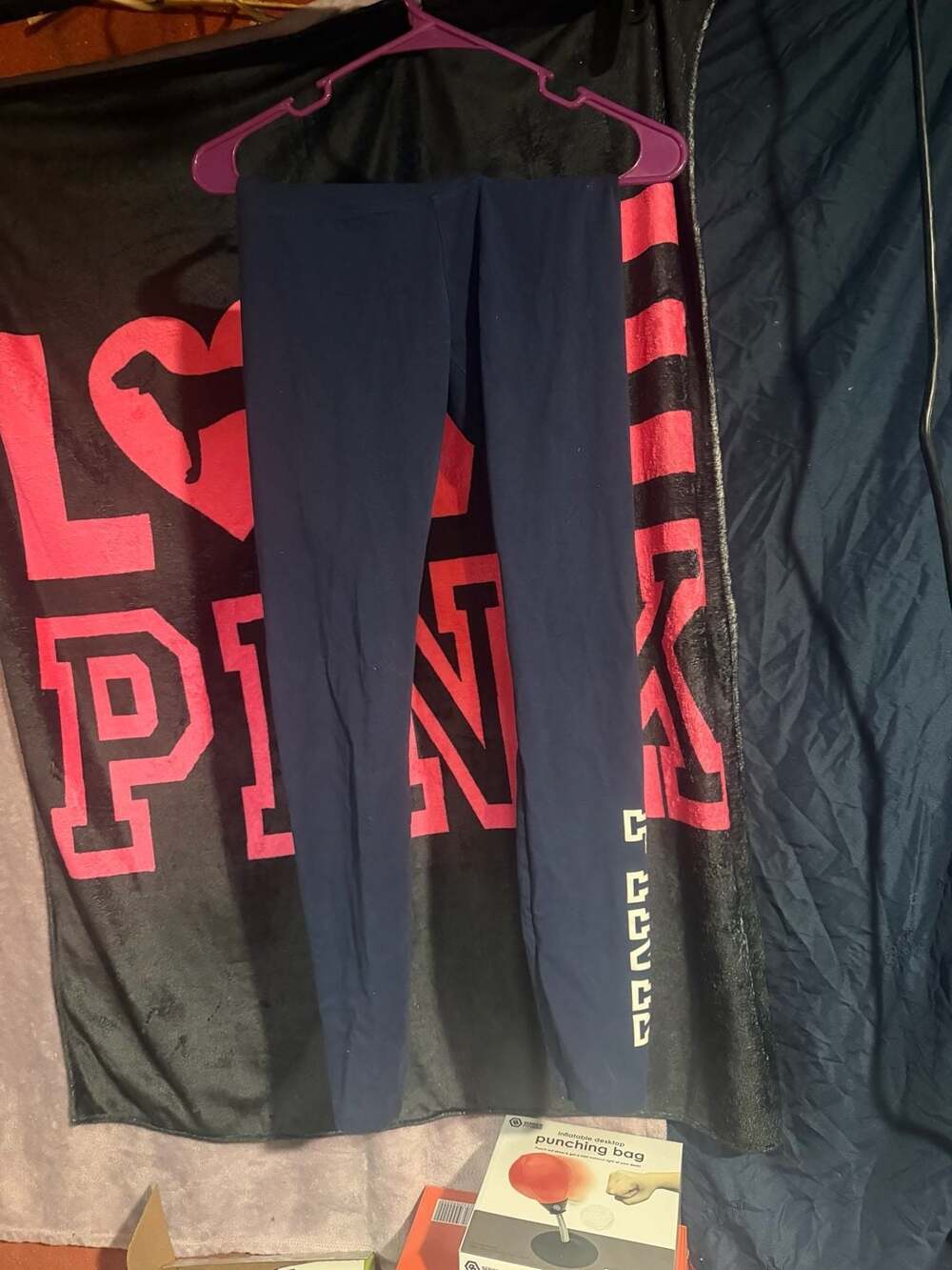 Victoria's Secret PINK Yoga Leggings Navy Blue White Logo Size S